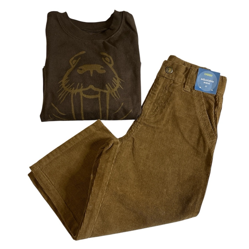 Gymboree 2T NWT Outfit Set Walrus Thermal Shirt & Brown Corduroy Pants 2008